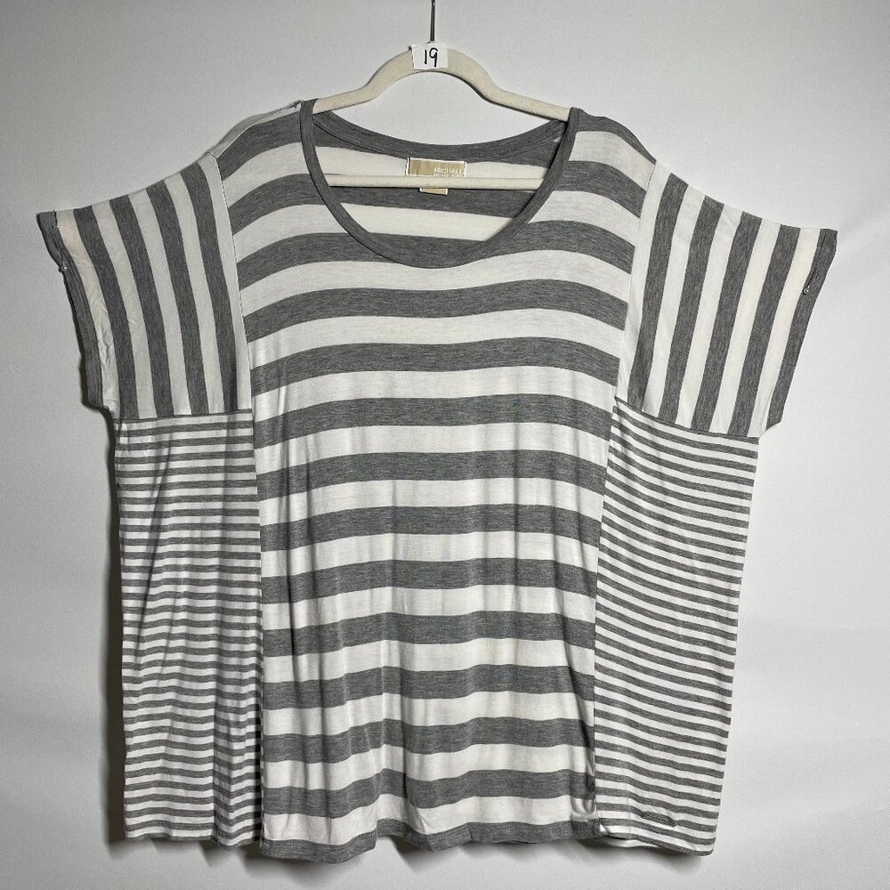 Michael Kors Womens Gray Short Sleeve Striped Modern Comfort T-Shirt Size 1X